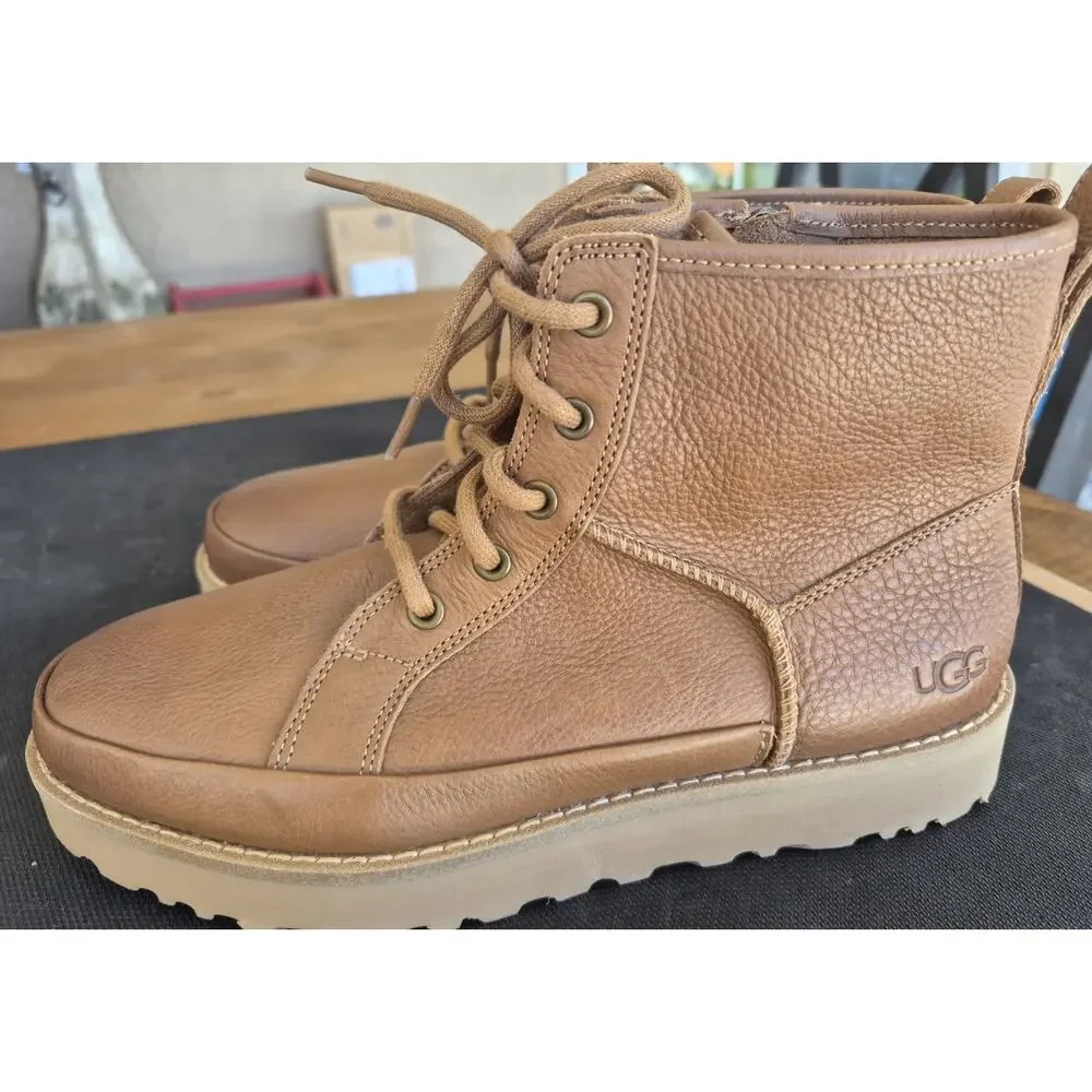 UGG Brown Leather Deconstructed Lace Up Combat Boots Size 7 New No Box